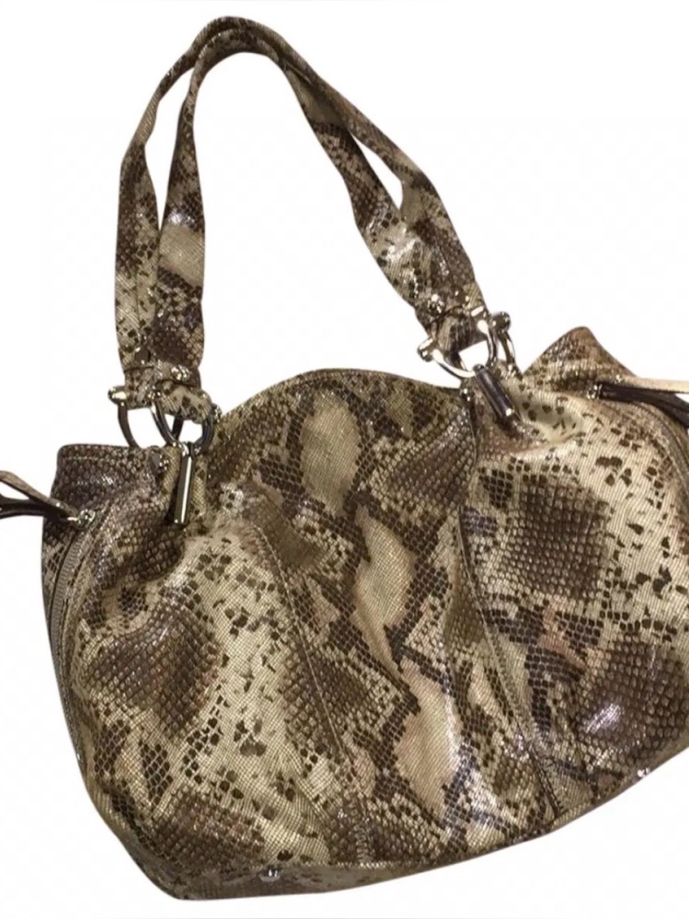 B. Makowsky Python Printed Leather Slouchy Shoulder Bag / Satchel